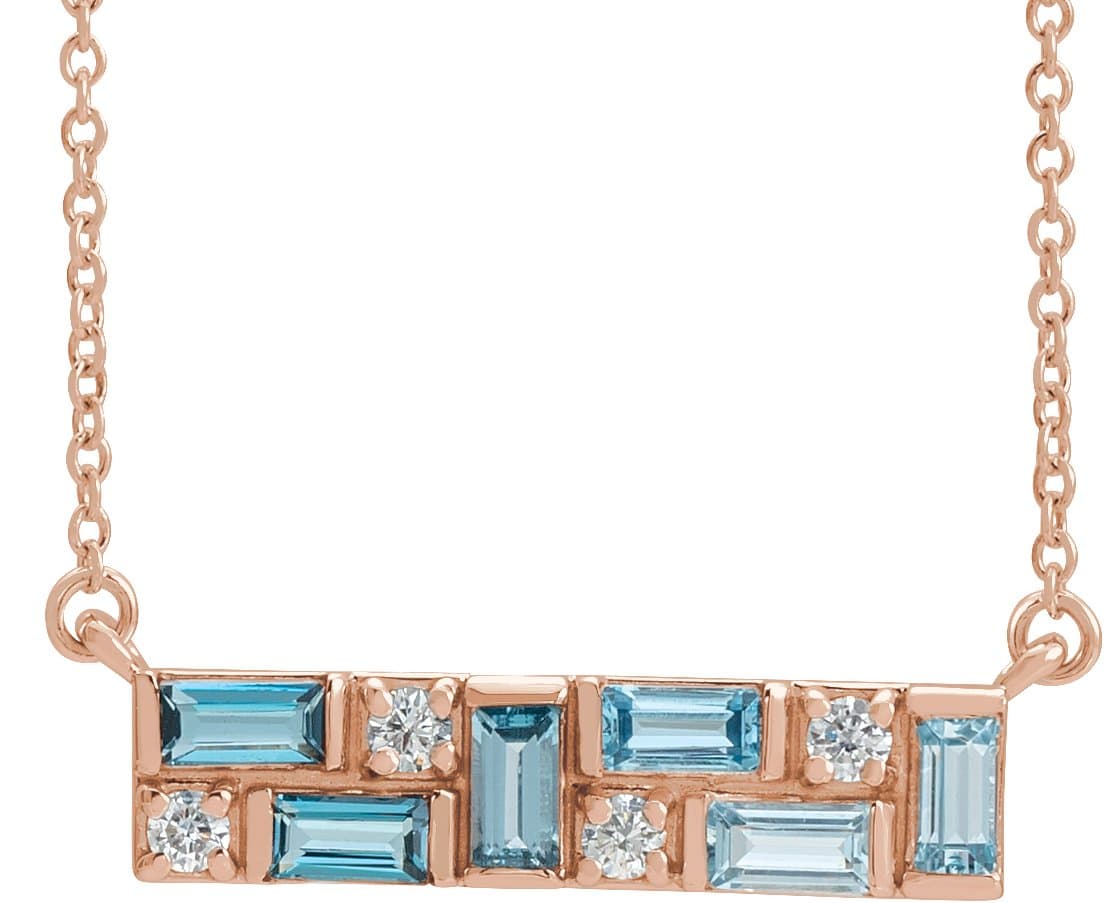 14K Rose Natural Blue Multi-Gemstone & 1/8 CTW Natural Diamond Bar 16 Necklace