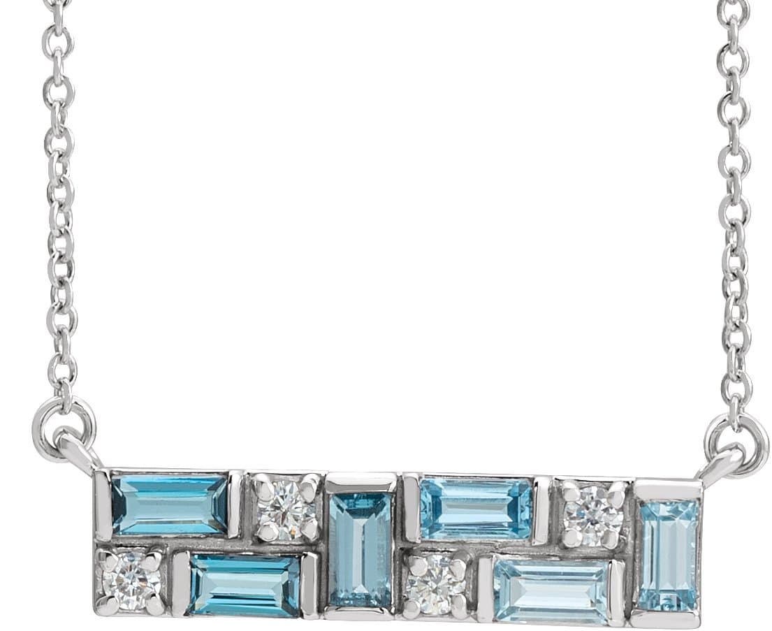 14K Rose Natural Blue Multi-Gemstone & 1/8 CTW Natural Diamond Bar 16 Necklace