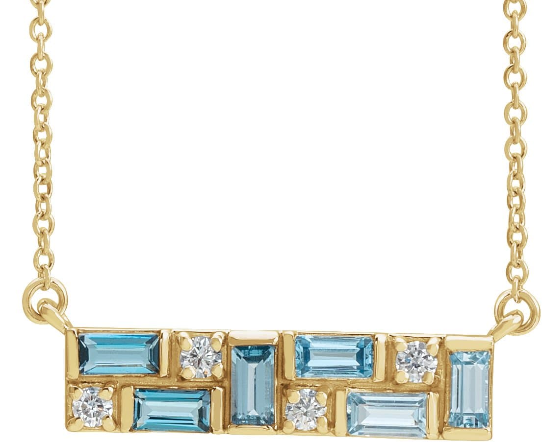 14K Rose Natural Blue Multi-Gemstone & 1/8 CTW Natural Diamond Bar 16 Necklace