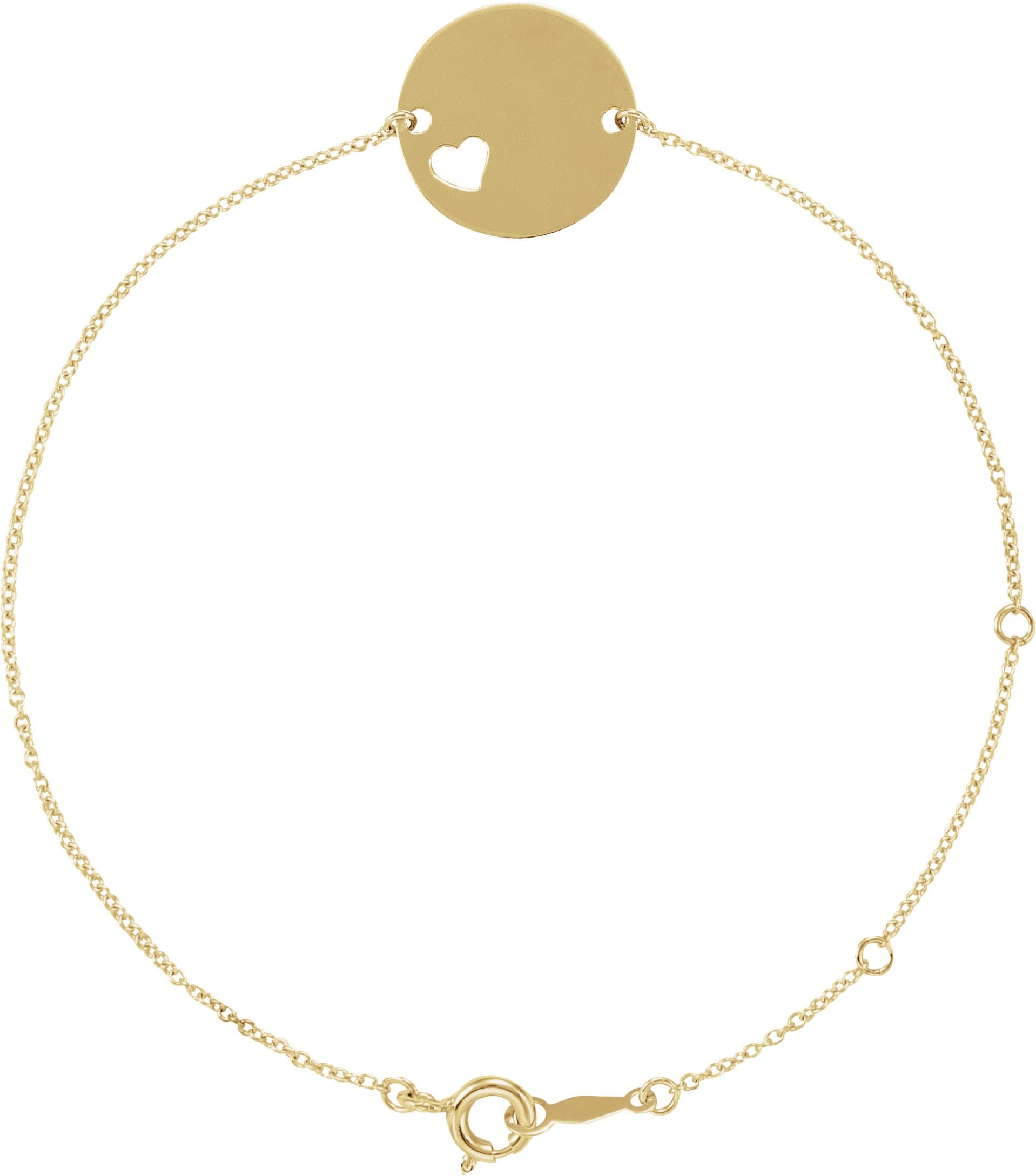 14K Rose Engravable Pierced Heart Disc 7-8" Bracelet