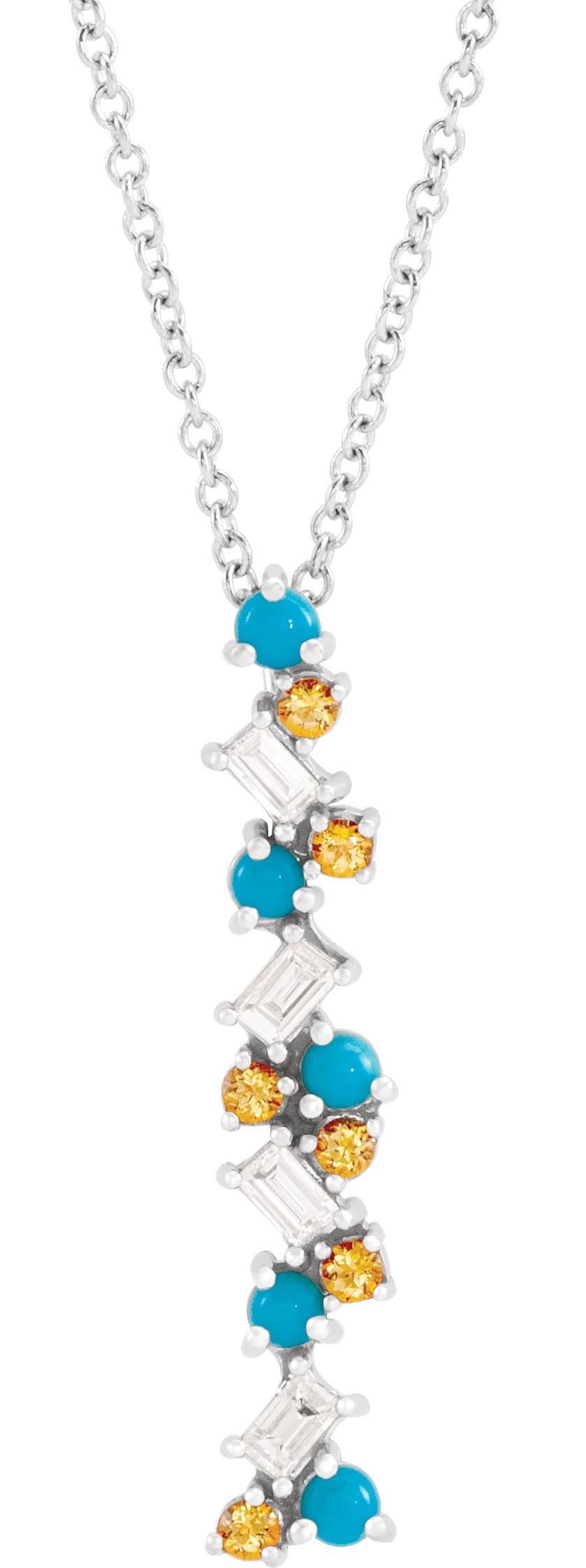 14K Rose Natural Honey Passion Topaz, Natural Turquoise & 1/8 CTW Natural Diamond Scattered Bar 16-18 Necklace
