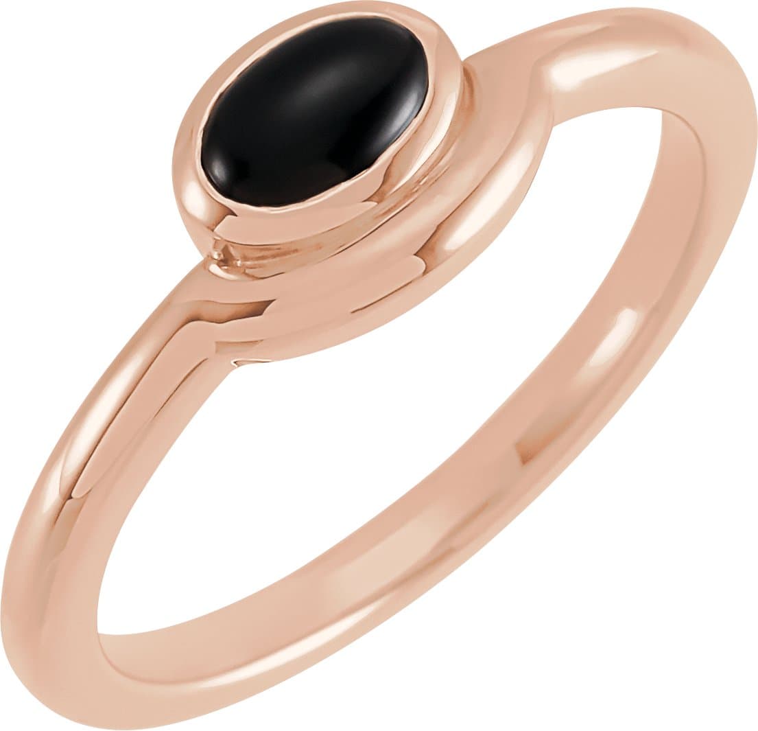 14K Rose Natural Black Onyx Bezel-Set Cabochon Ring