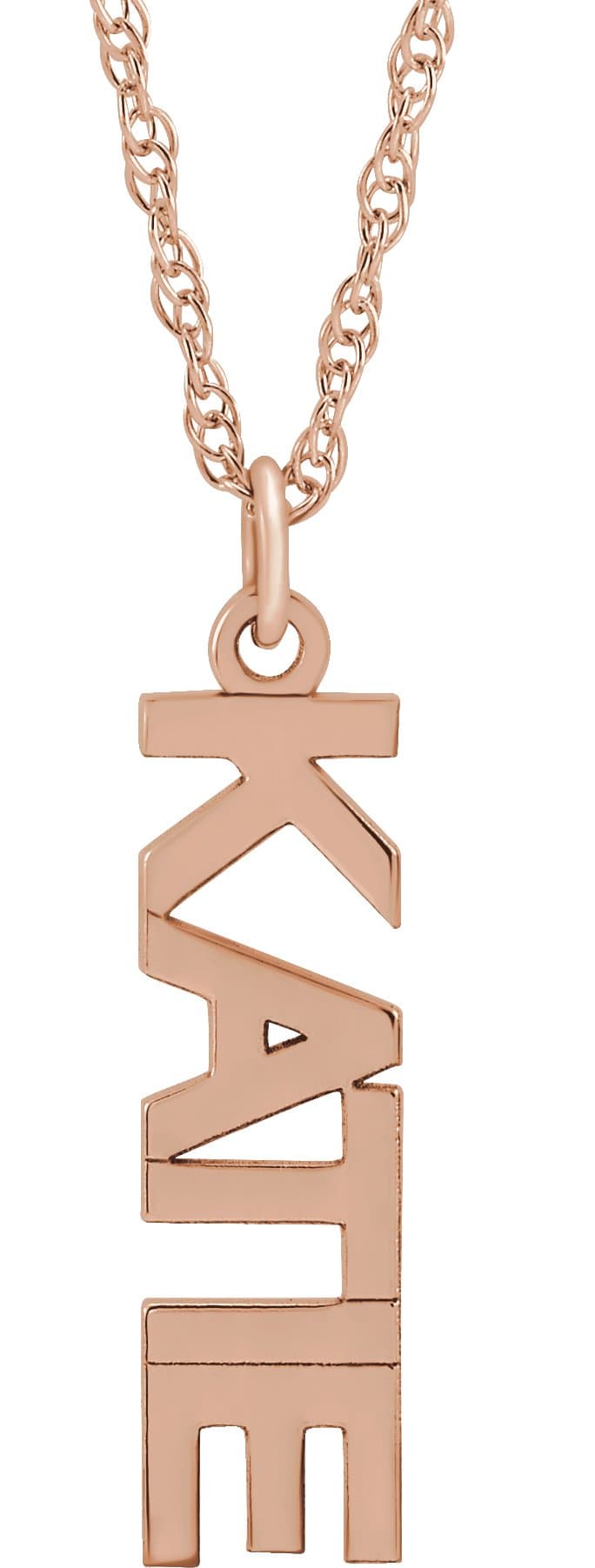 10K White  Vertical Block Single Name 16" Necklace