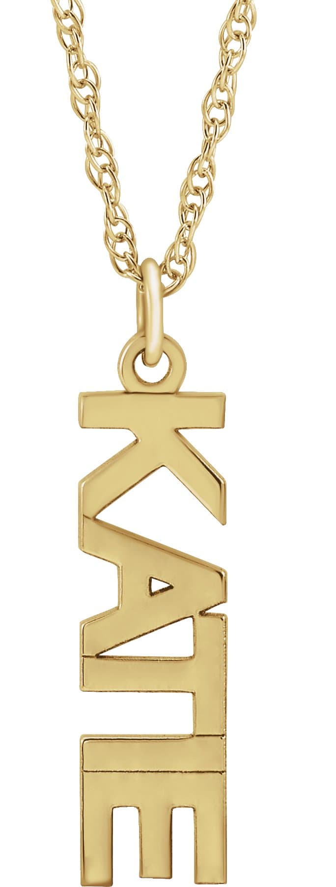 10K White  Vertical Block Single Name 16" Necklace