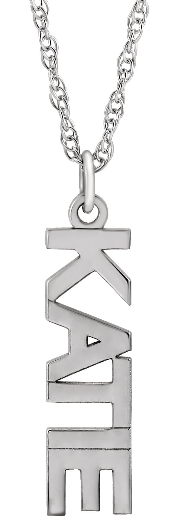 10K White  Vertical Block Single Name 16" Necklace