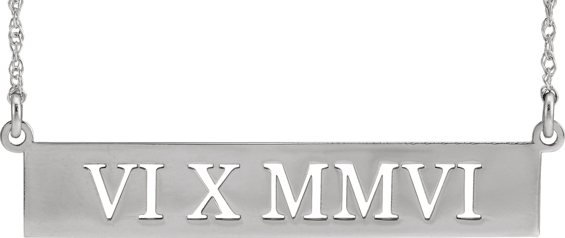 10K White Gold Pierced Roman Numeral Date 16" Necklace