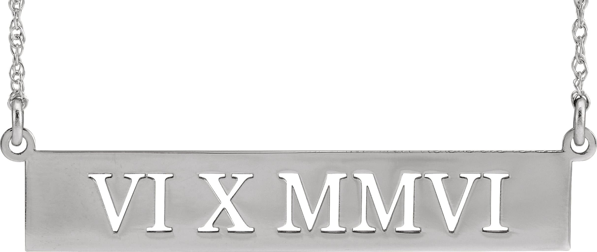 10K White Gold Pierced Roman Numeral Date 16" Necklace