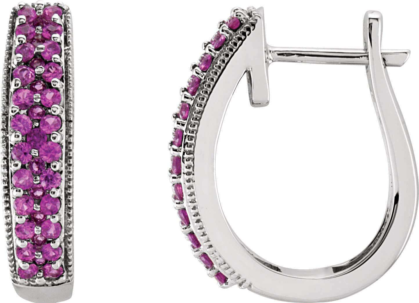 14K White Natural Pink Sapphire 18.5 mm Hoop Earrings