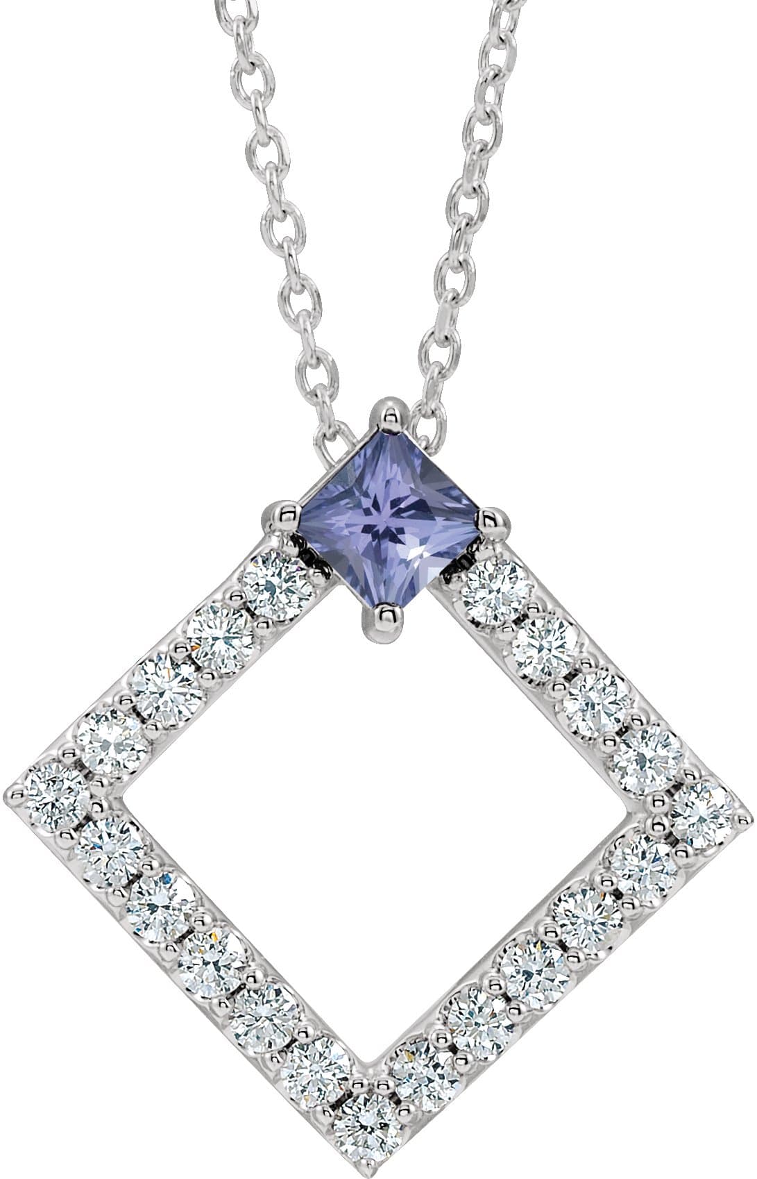 Sterling Silver Natural Tanzanite & 3/8 CTW Natural Diamond 16-18" Necklace