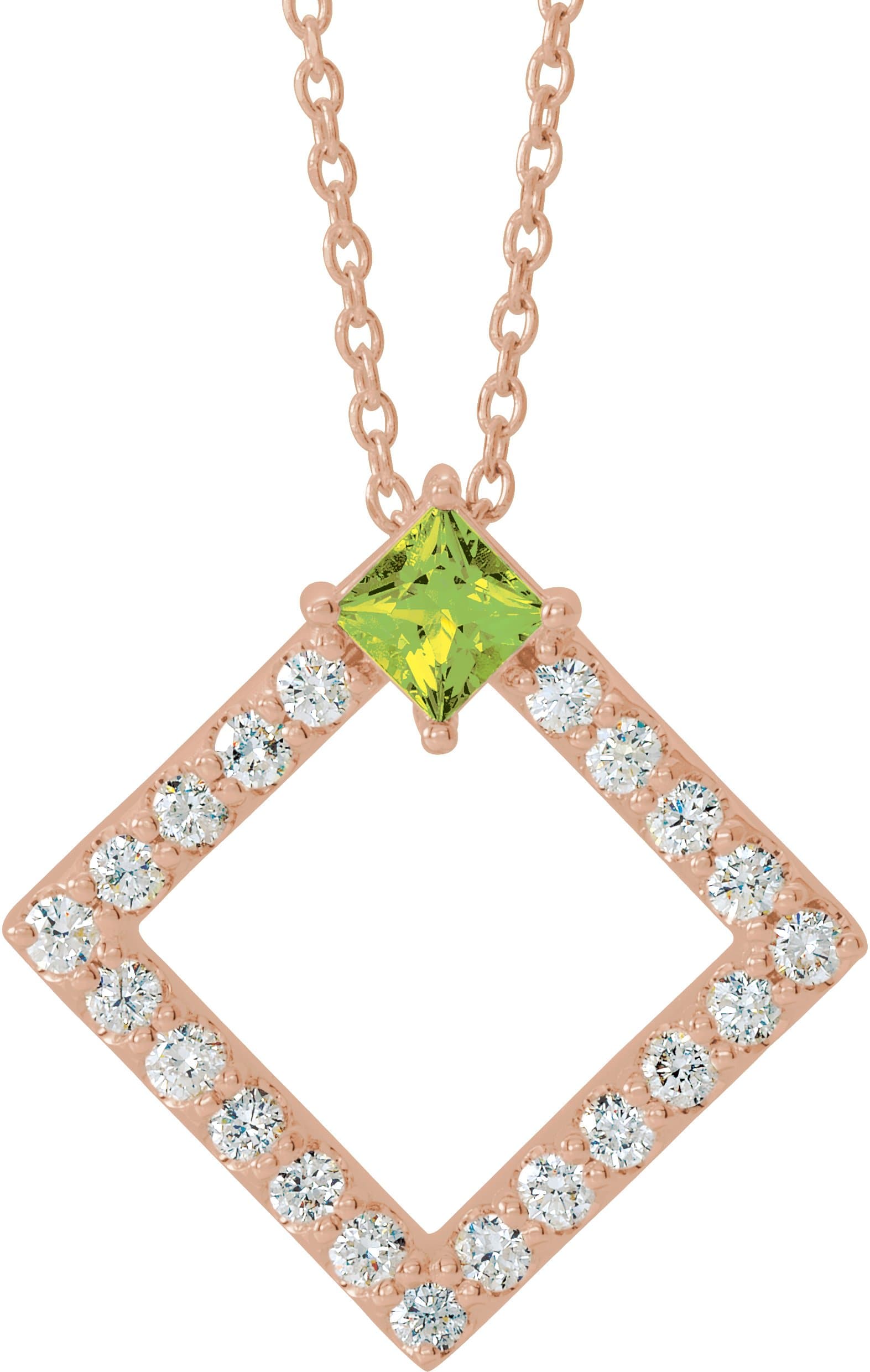14K Rose Natural Emerald & 3/8 CTW Natural Diamond 16-18 Necklace