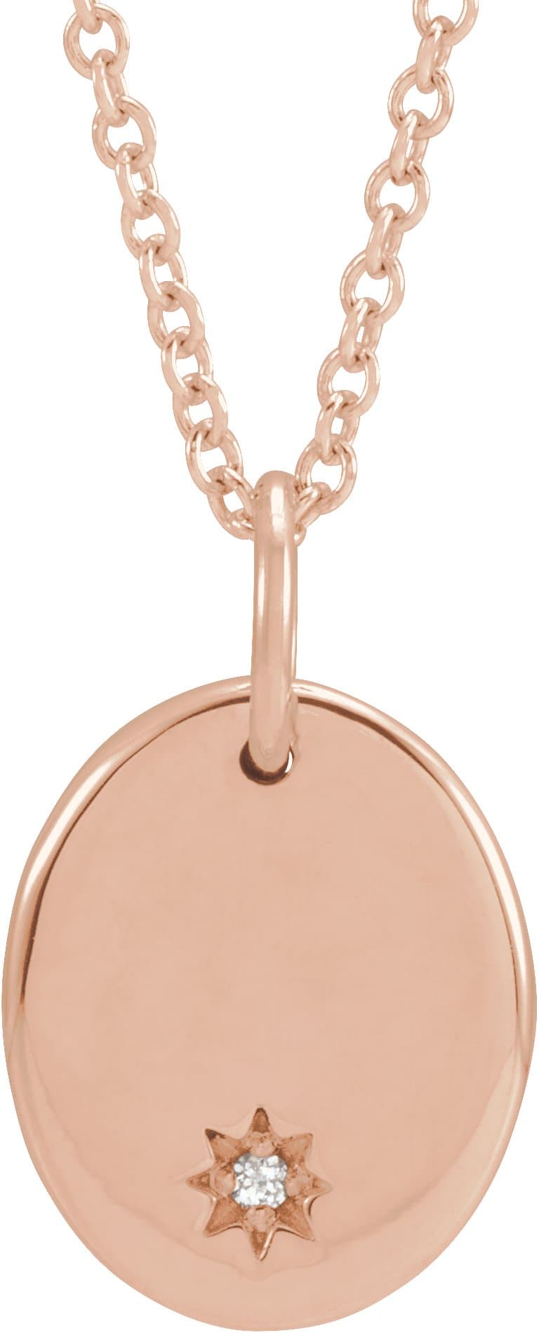 14K Rose Engravable .005 CT Natural Diamond 16-18 Necklace