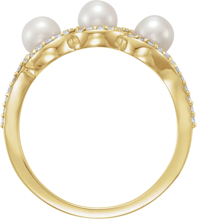 14K Yellow Cultured White Freshwater Pearl & 1/5 CTW Natural Diamond Halo-Style Ring, view 3