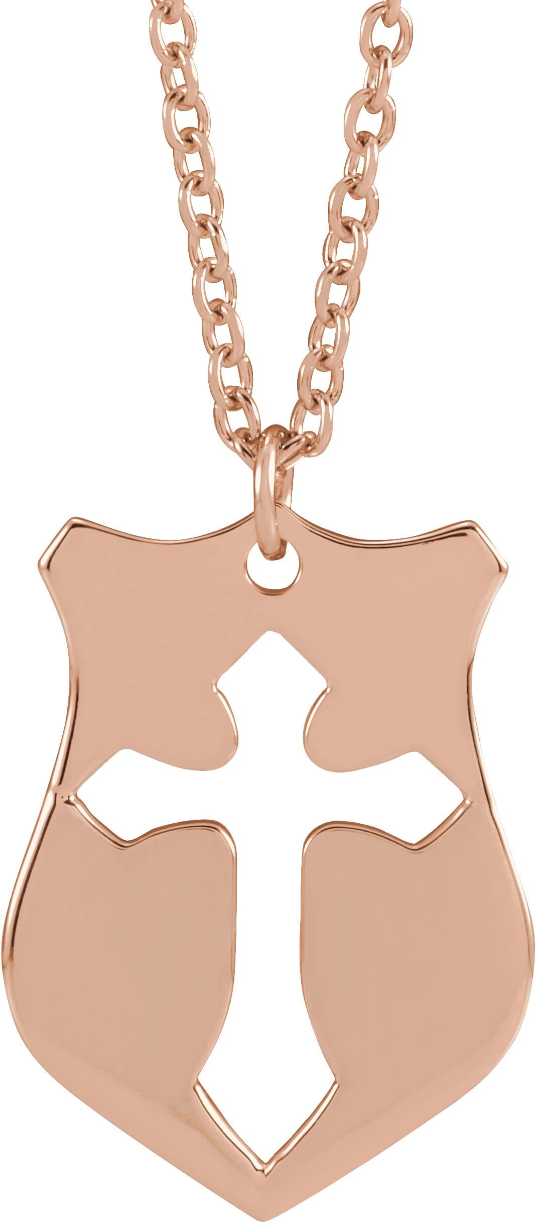 14K Rose 20.7x15.4 mm Pierced Cross Shield 20 Necklace