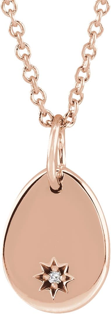 14K Rose Engravable .005 CT Natural Diamond 16-18 Necklace