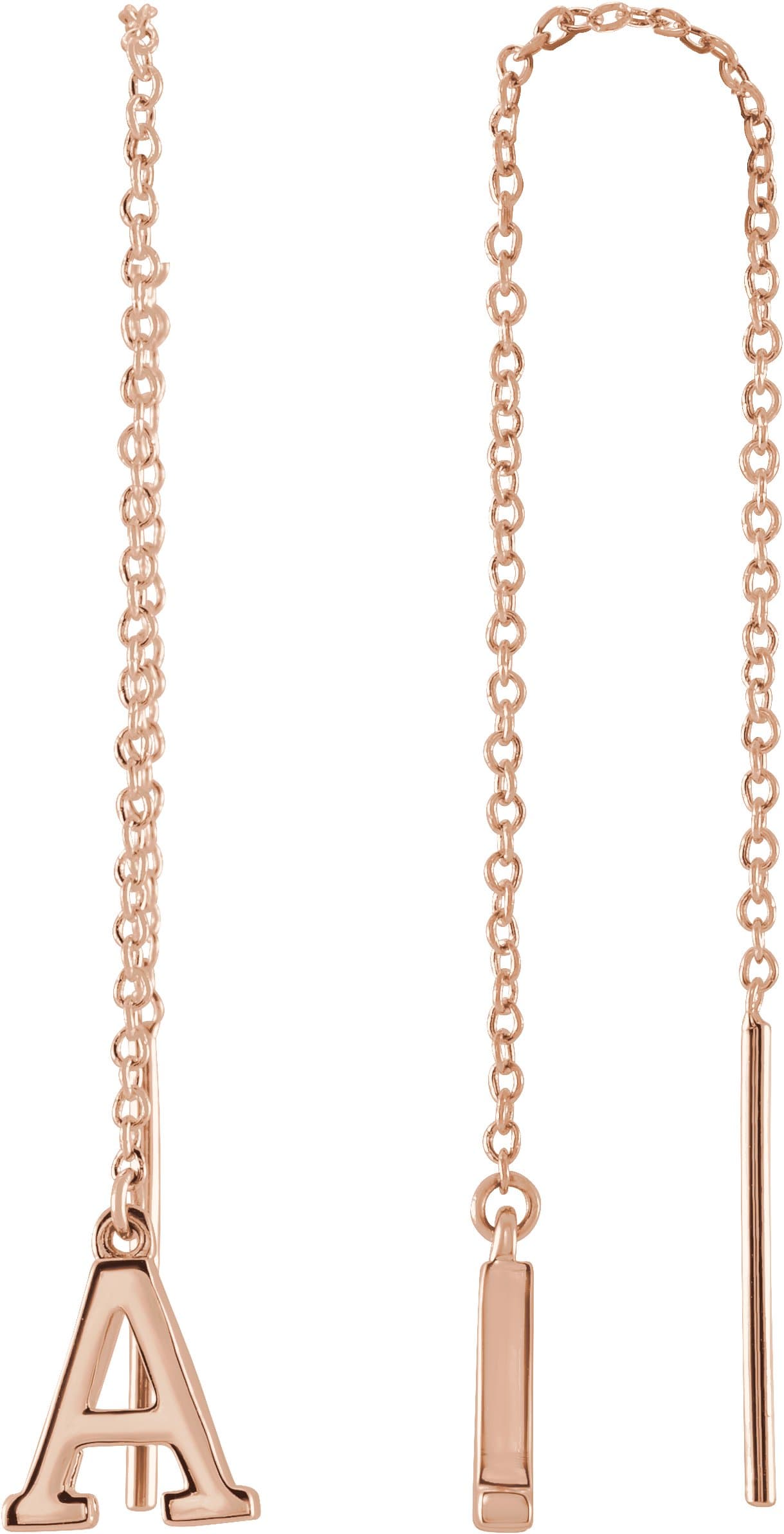 14K Rose Gold Single Initial A Chain Earring