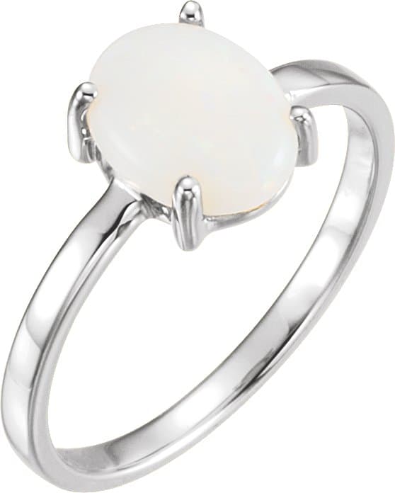 14K White 7x5 mm Oval Natural White Opal Cabochon Ring
