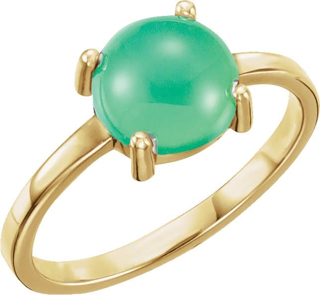 14K Yellow 8 mm Round Natural Chrysoprase Cabochon Ring