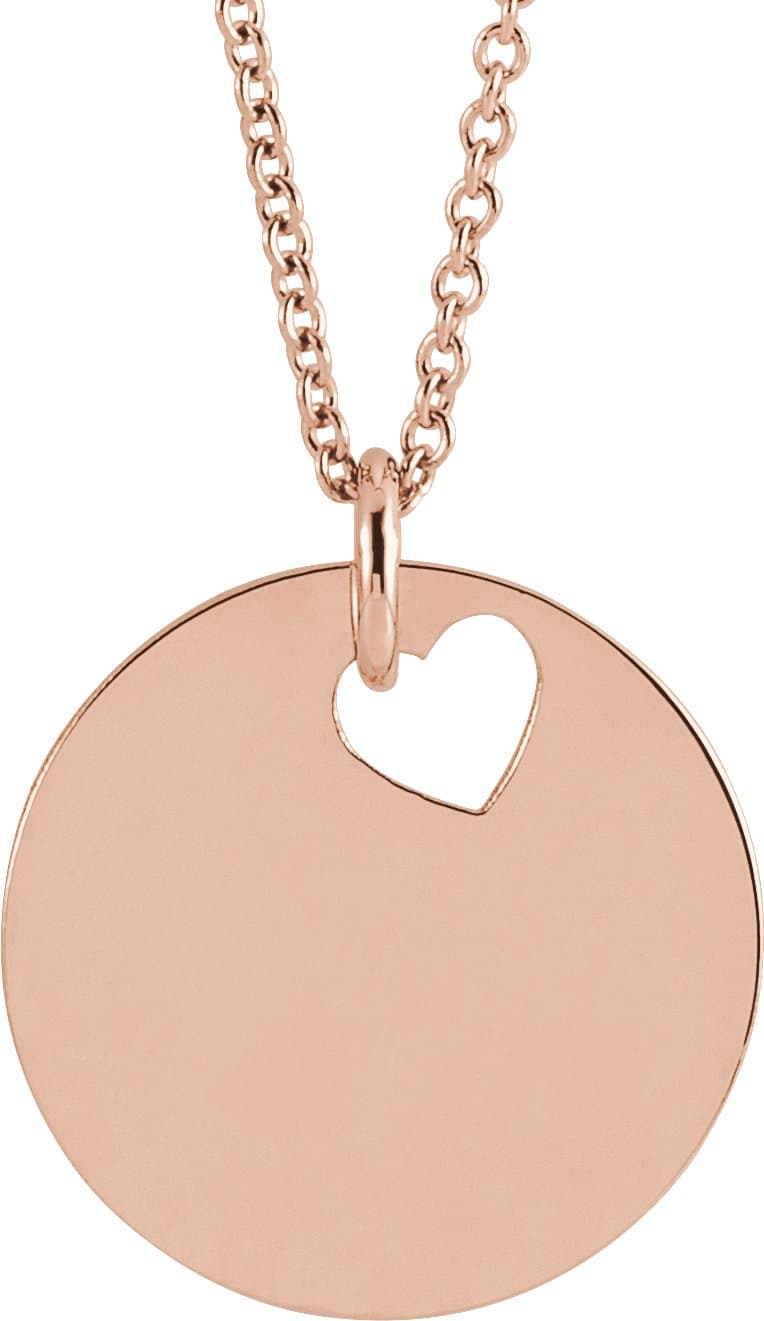 14K Rose Pierced Heart 15 mm Disc 16-18 Necklace