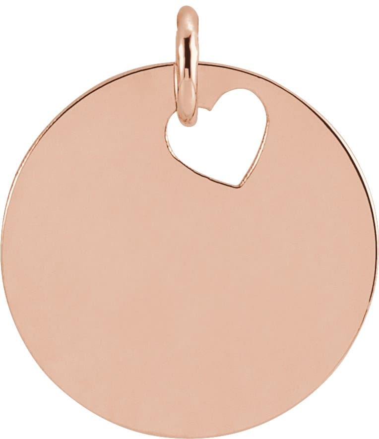 14K Rose Pierced Heart 15 mm Disc 16-18" Necklace