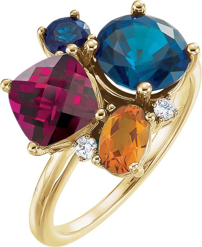 14K Rose Natural Multi-Gemstone & .05 CTW Natural Diamond Ring