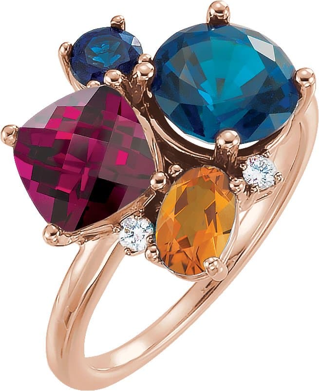14K Rose Natural Multi-Gemstone & .05 CTW Natural Diamond Ring