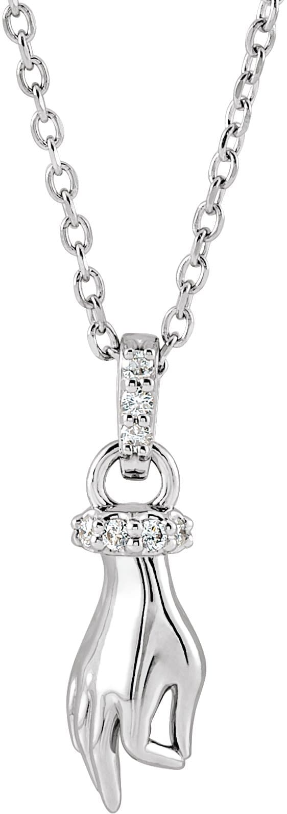 14K White .05 CTW Natural Diamond Hand of Buddha 16-18 Necklace
