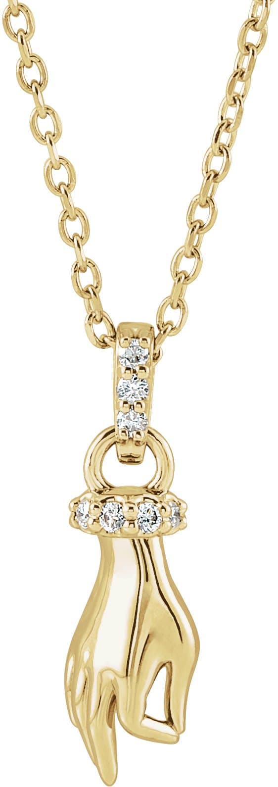 14K White .05 CTW Natural Diamond Hand of Buddha 16-18 Necklace