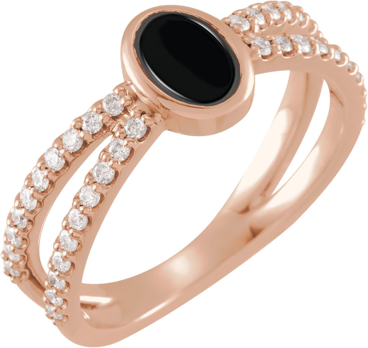 14K Rose Natural Black Onyx & 3/8 CTW Natural Diamond Ring