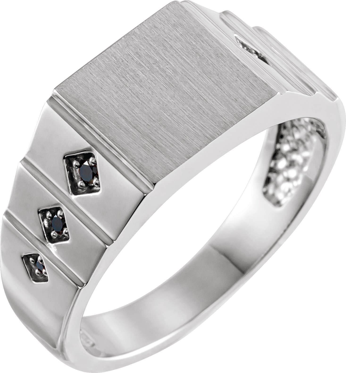 14K Rose .08 CTW Natural Black Diamond 23.5 mm Geometric Signet Ring