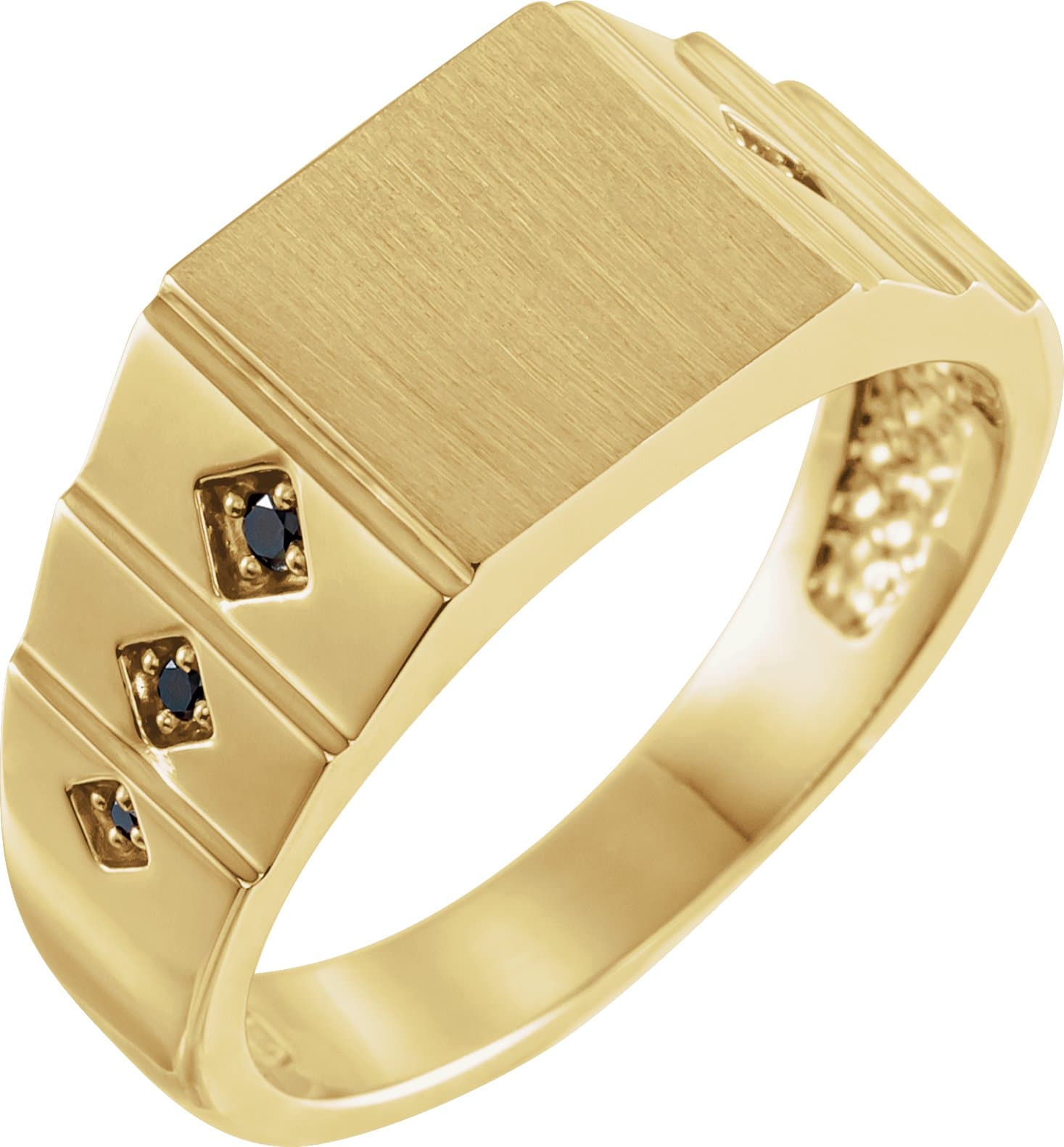 14K Rose .08 CTW Natural Black Diamond 23.5 mm Geometric Signet Ring