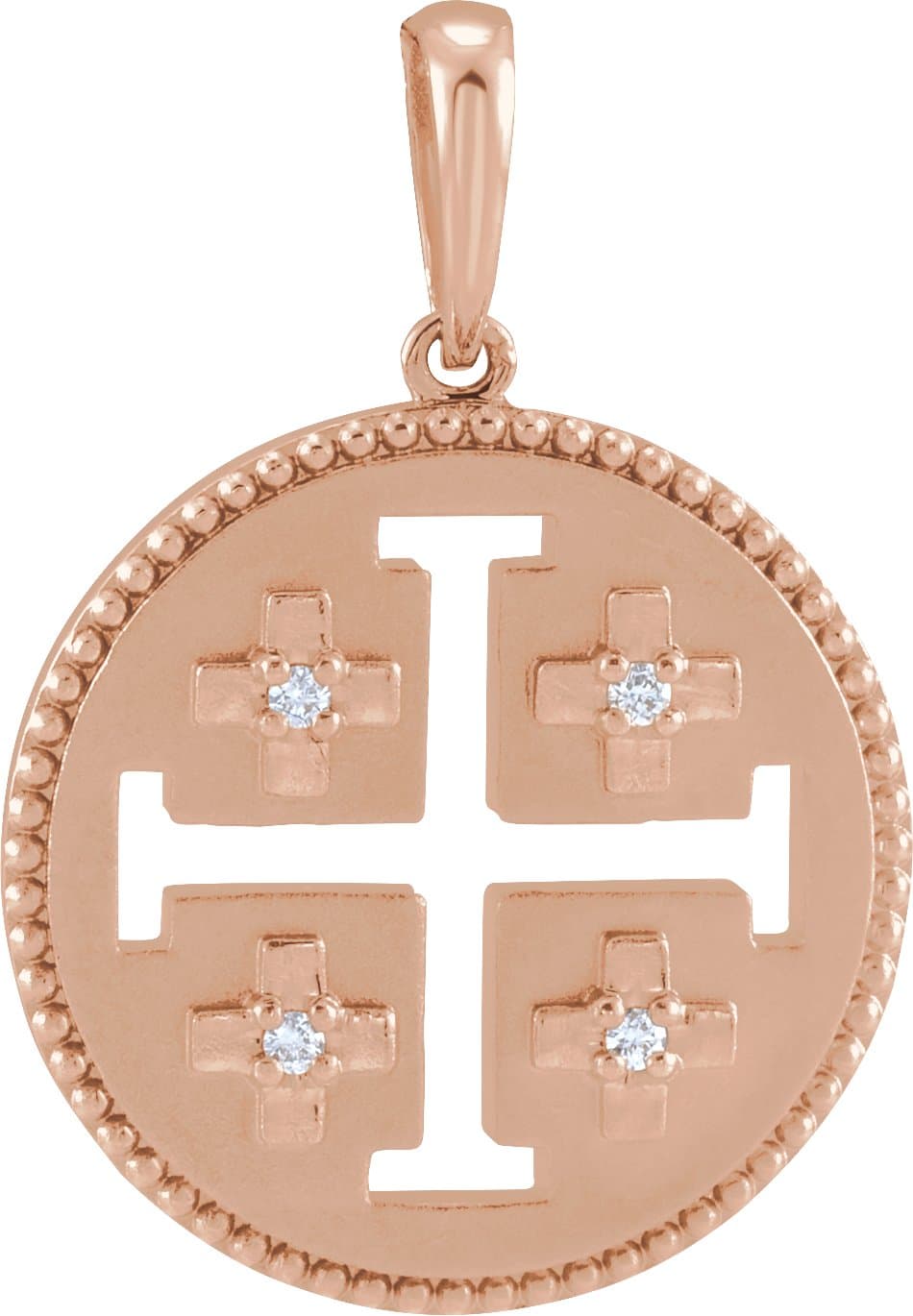 14K Rose .025 CTW Natural Diamond Jerusalem Cross Pendant