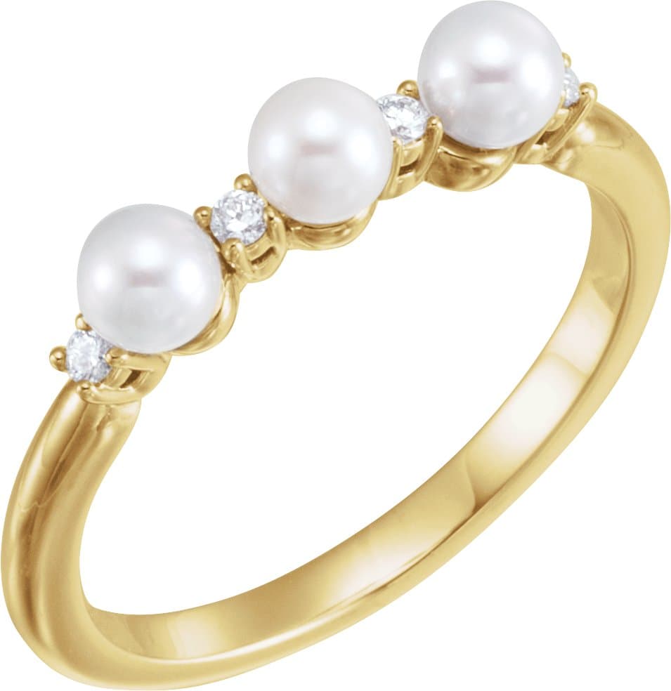 14K Rose Cultured White Freshwater Pearl & .06 CTW Natural Diamond Ring