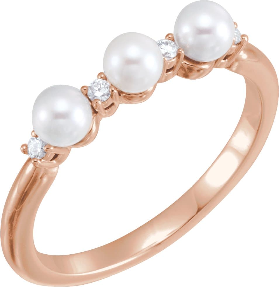 14K Rose Cultured White Freshwater Pearl & .06 CTW Natural Diamond Ring