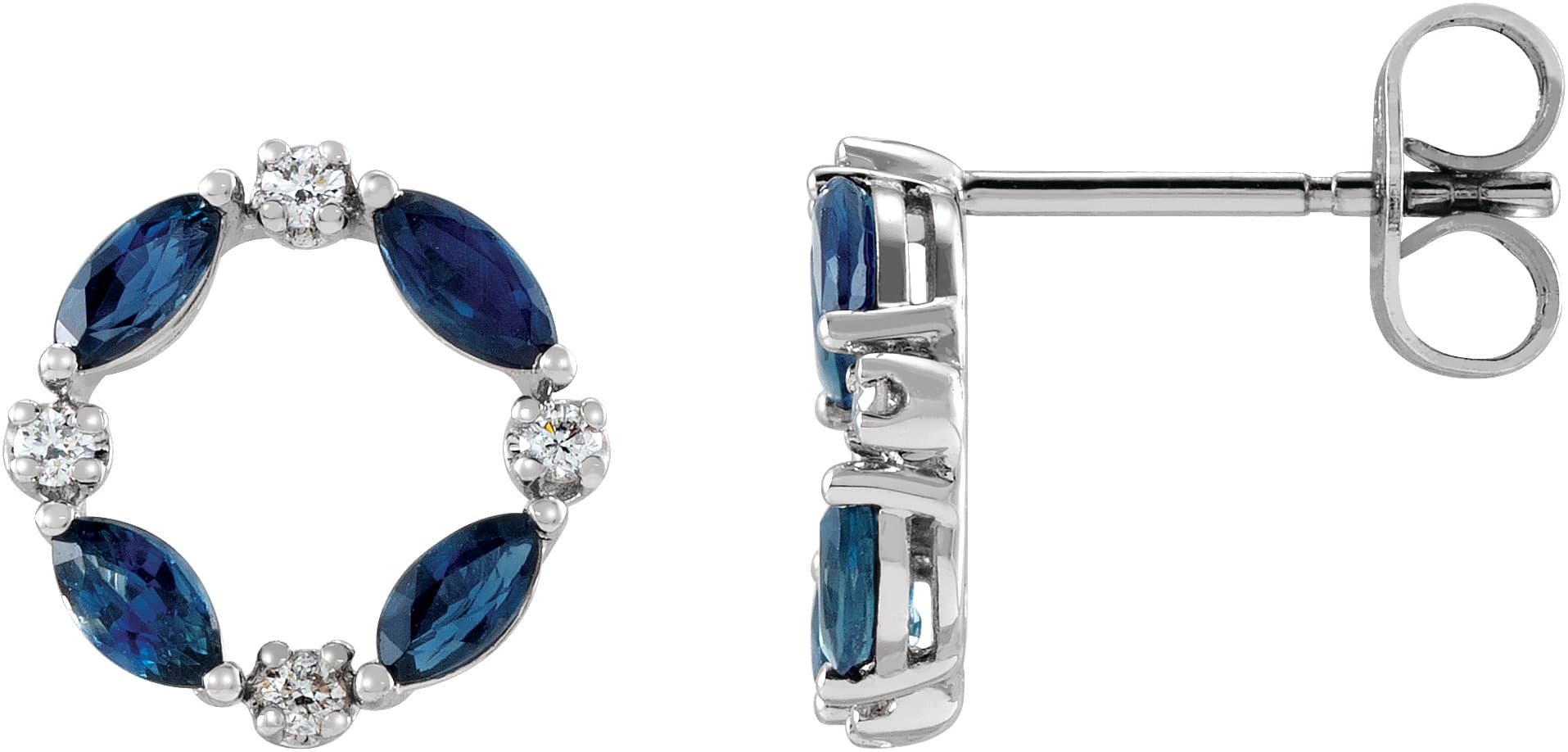 14K Rose Natural Blue Sapphire & 1/10 CTW Natural Diamond Circle Earrings
