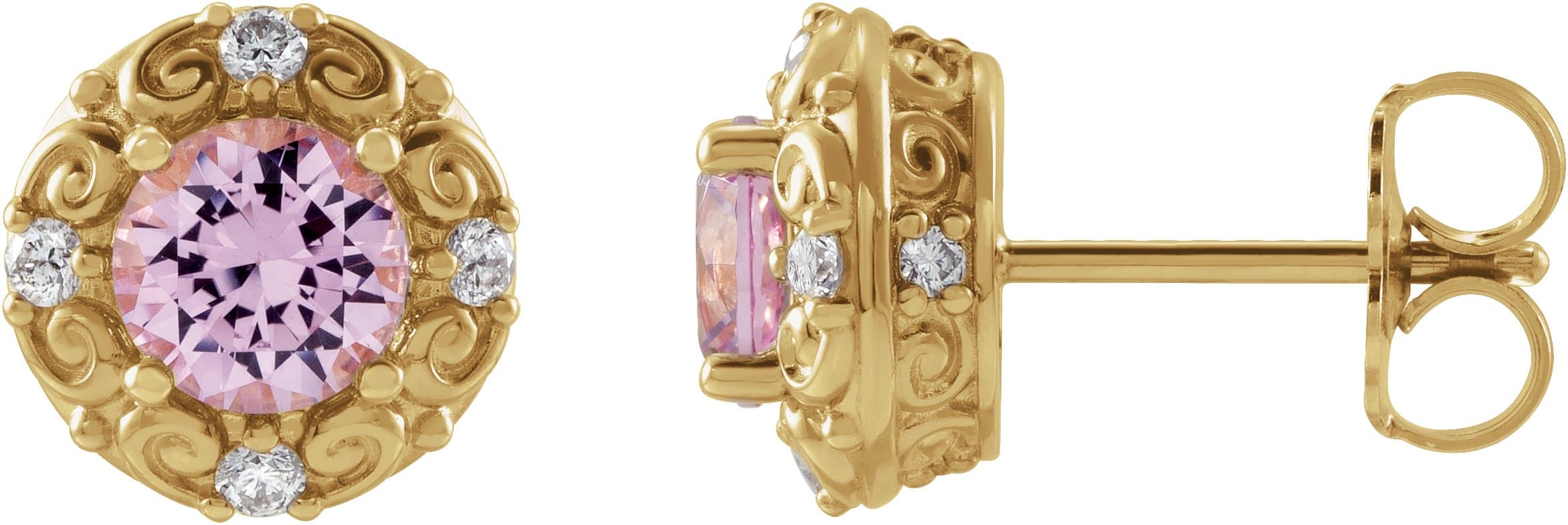 14K Rose 4 mm Lab-Grown Alexandrite & 1/10 CTW Natural Diamond Halo-Style Earrings