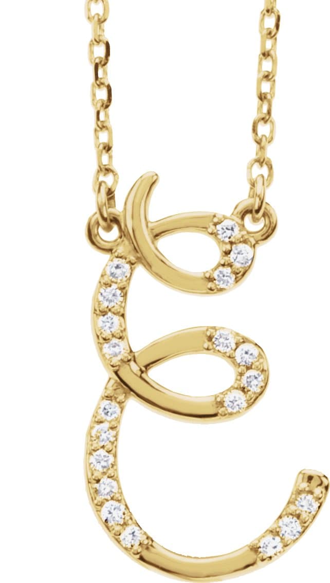 14K Yellow Gold .08 CTW Natural Diamond Initial E 16" Necklace
