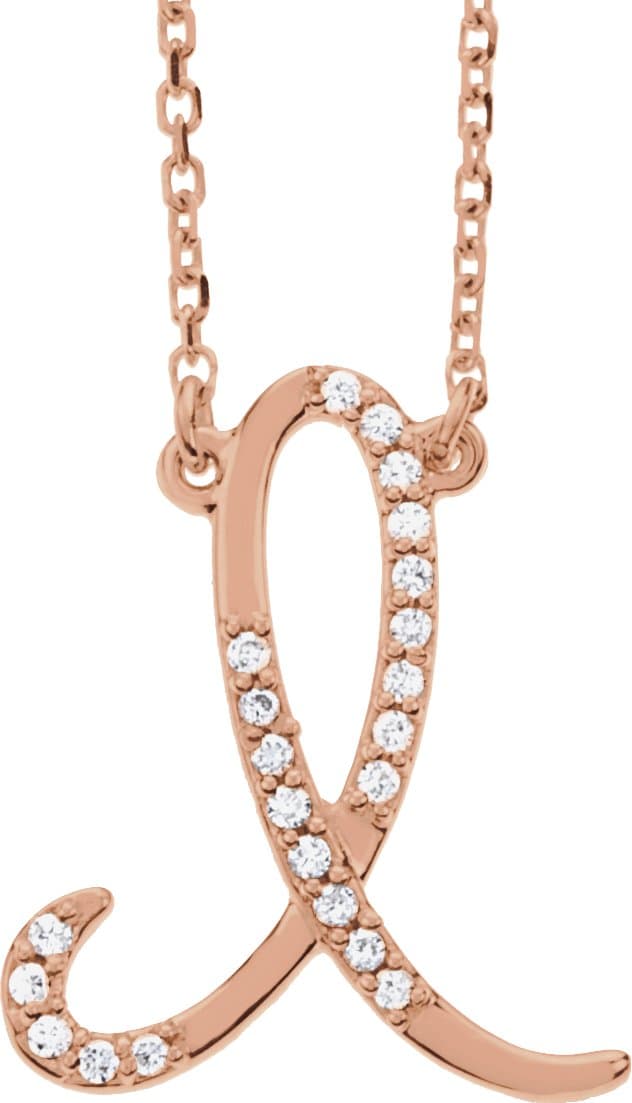 14K Rose Gold .08 CTW Natural Diamond Initial C 16" Necklace