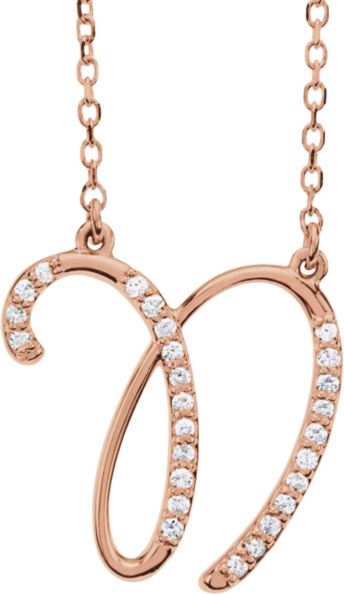 14K Rose .08 CTW Natural Diamond Initial G 16 Necklace