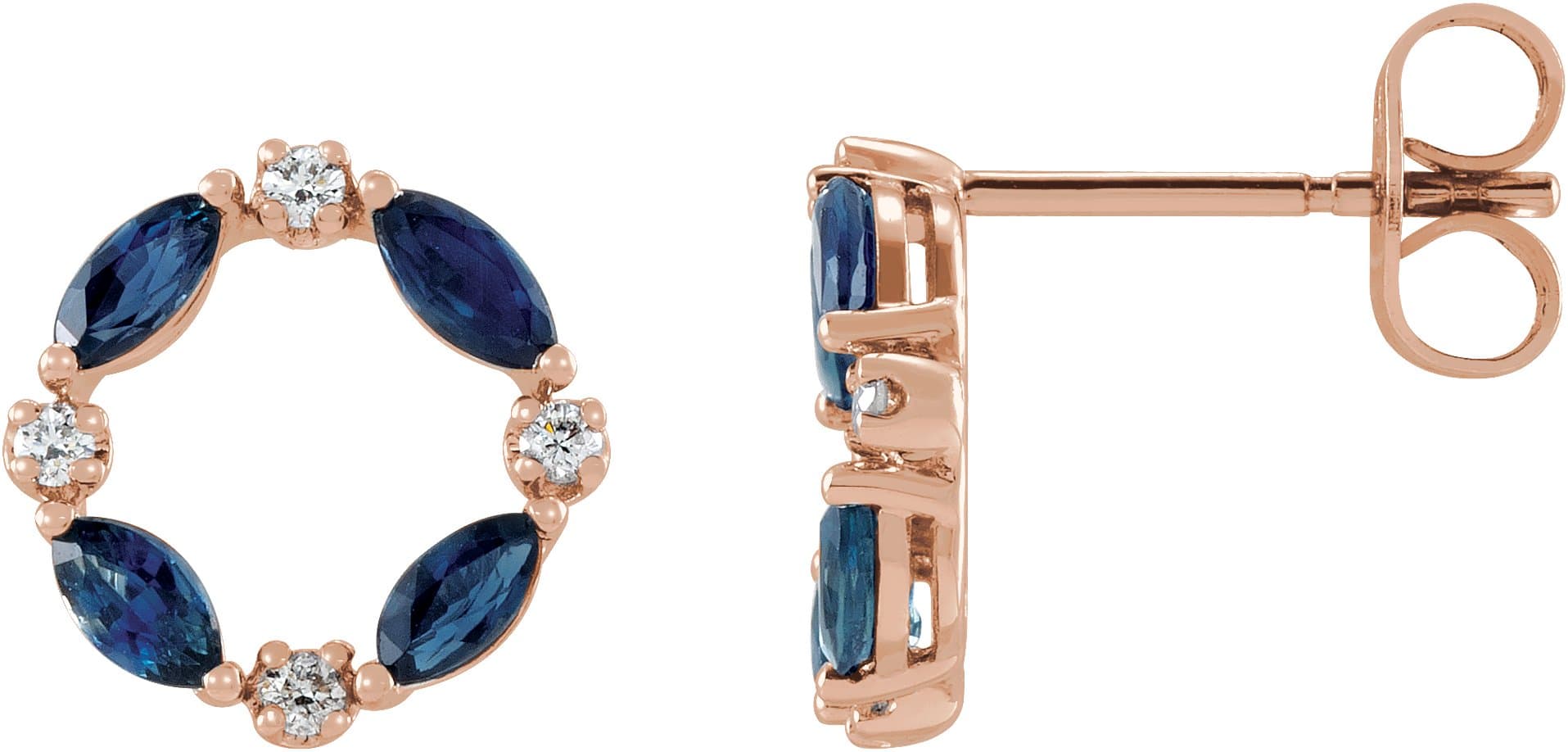 14K Rose Natural Blue Sapphire & 1/10 CTW Natural Diamond Circle Earrings
