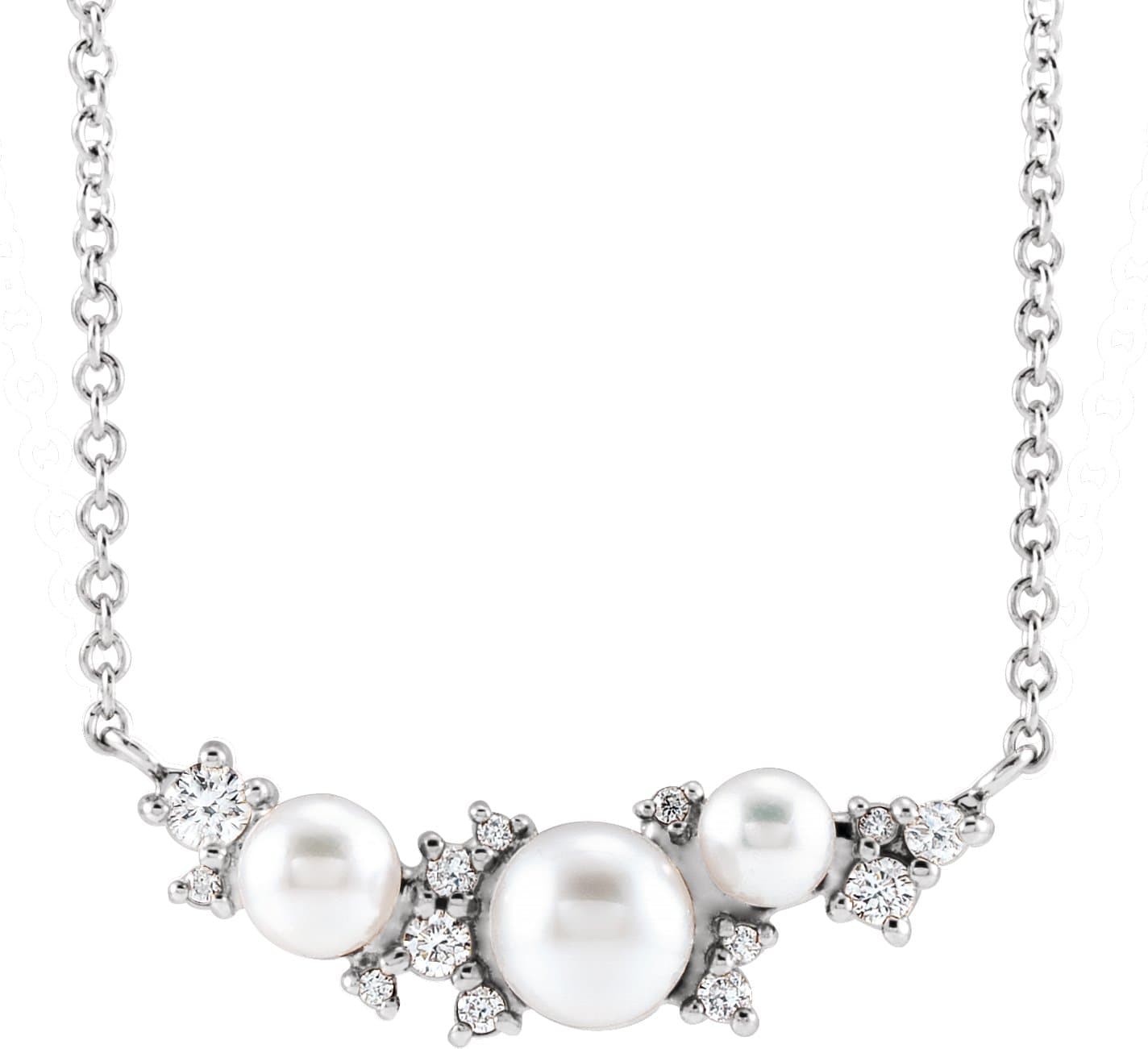 14K Rose Cultured White Akoya Pearl & .08 CTW Natural Diamond 16 Necklace