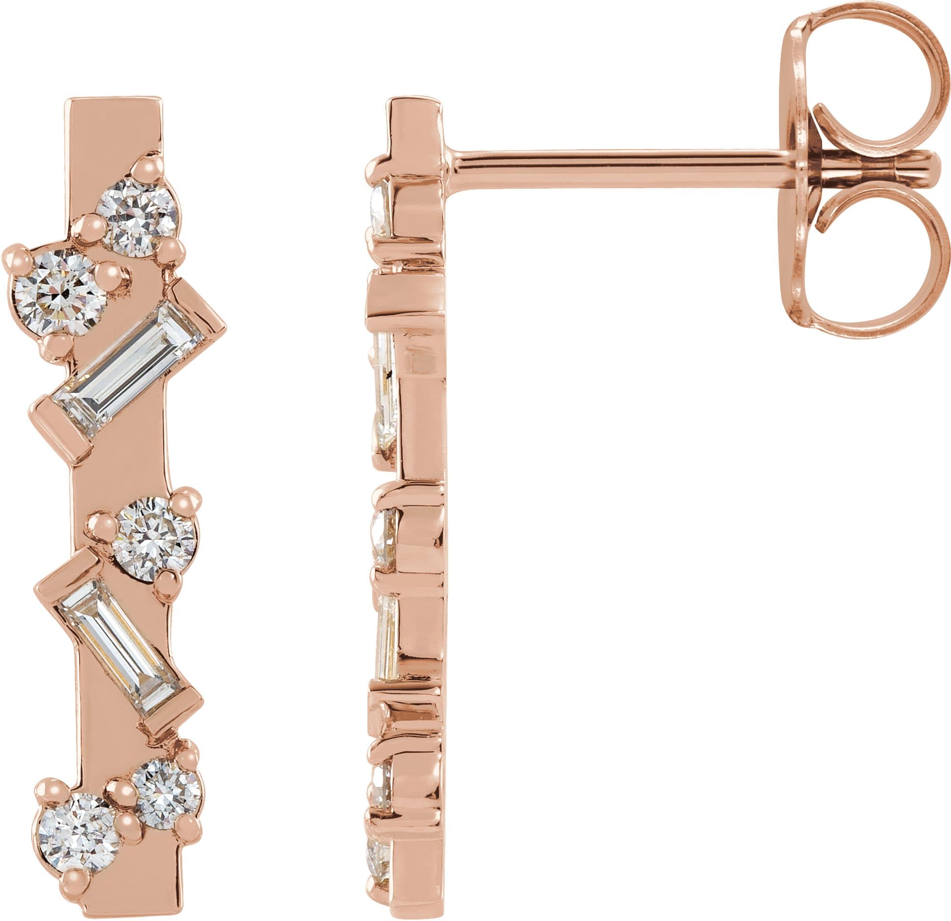 14K Rose 1/4 CTW Natural Diamond Scattered Bar Earrings