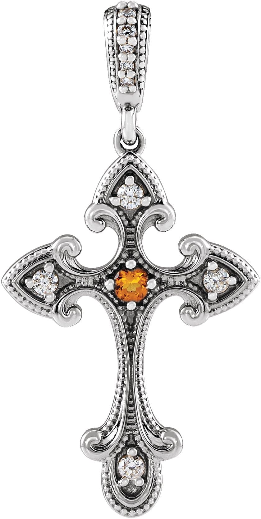Sterling Silver Natural Citrine & .06 CTW Natural Diamond Cross Pendant