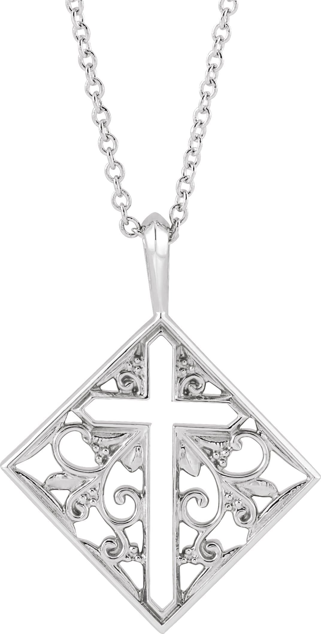 14K White Ornate Pierced Cross 16-18 Necklace