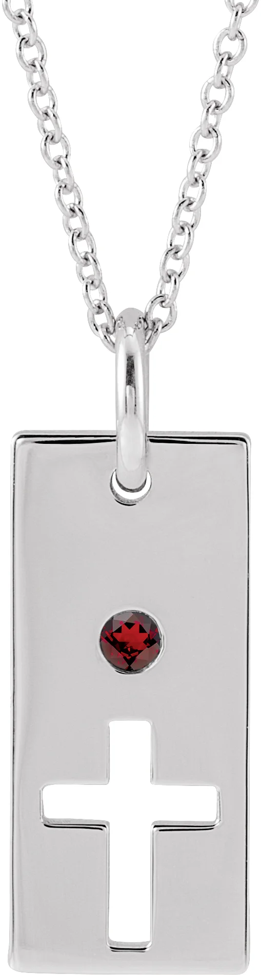 Sterling Silver Natural Mozambique Garnet Cross Bar 16-18 Necklace