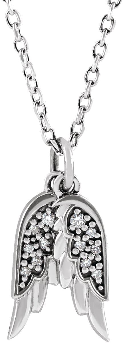14K White .03 CTW Natural Diamond Angel Wings 16-18 Necklace