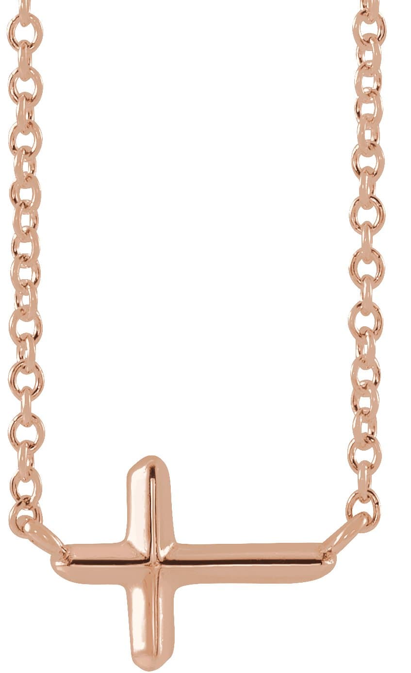 14K Rose Sideways Cross 16 Necklace
