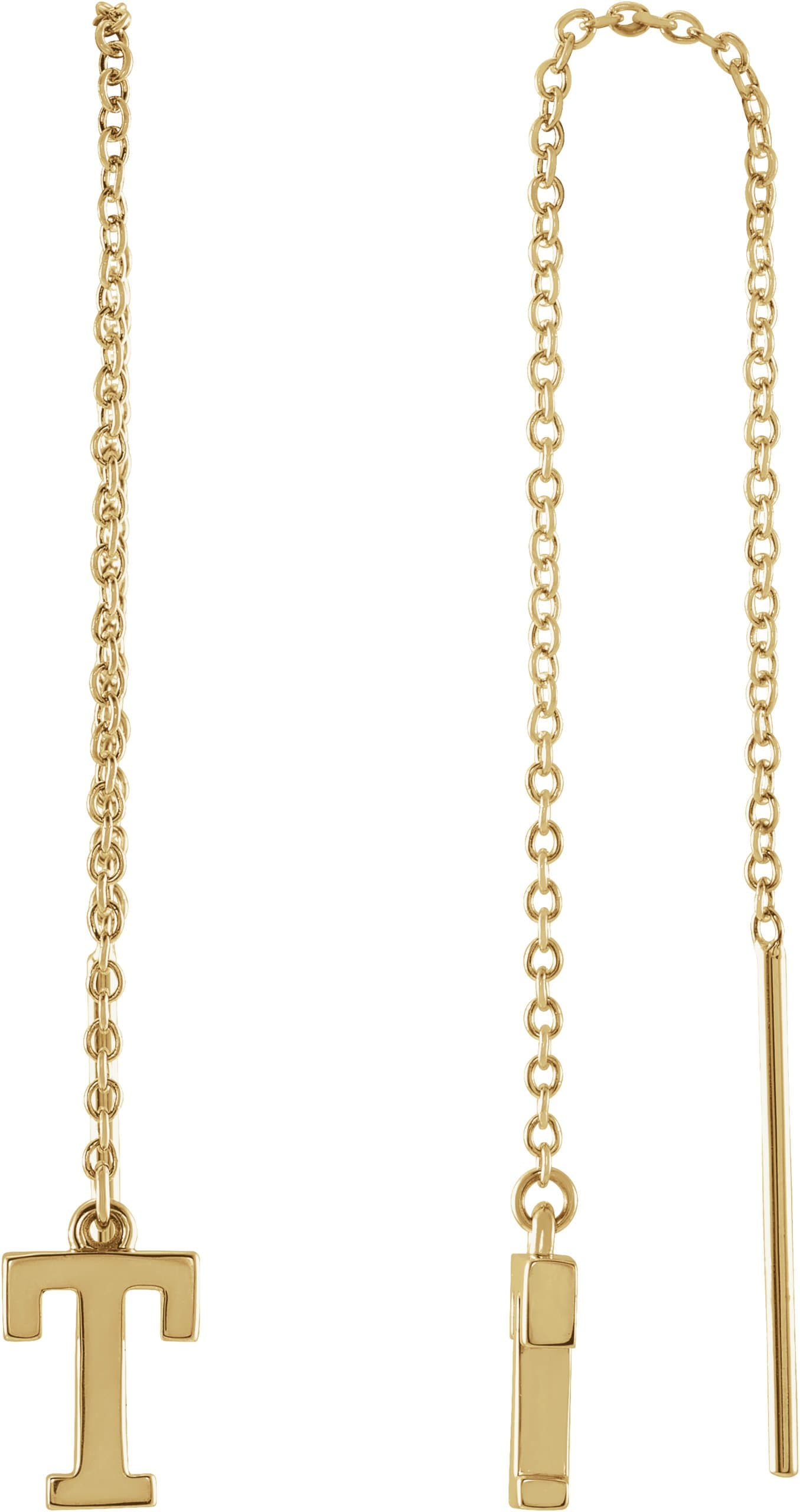 14K Rose Single Initial B Chain Earring
