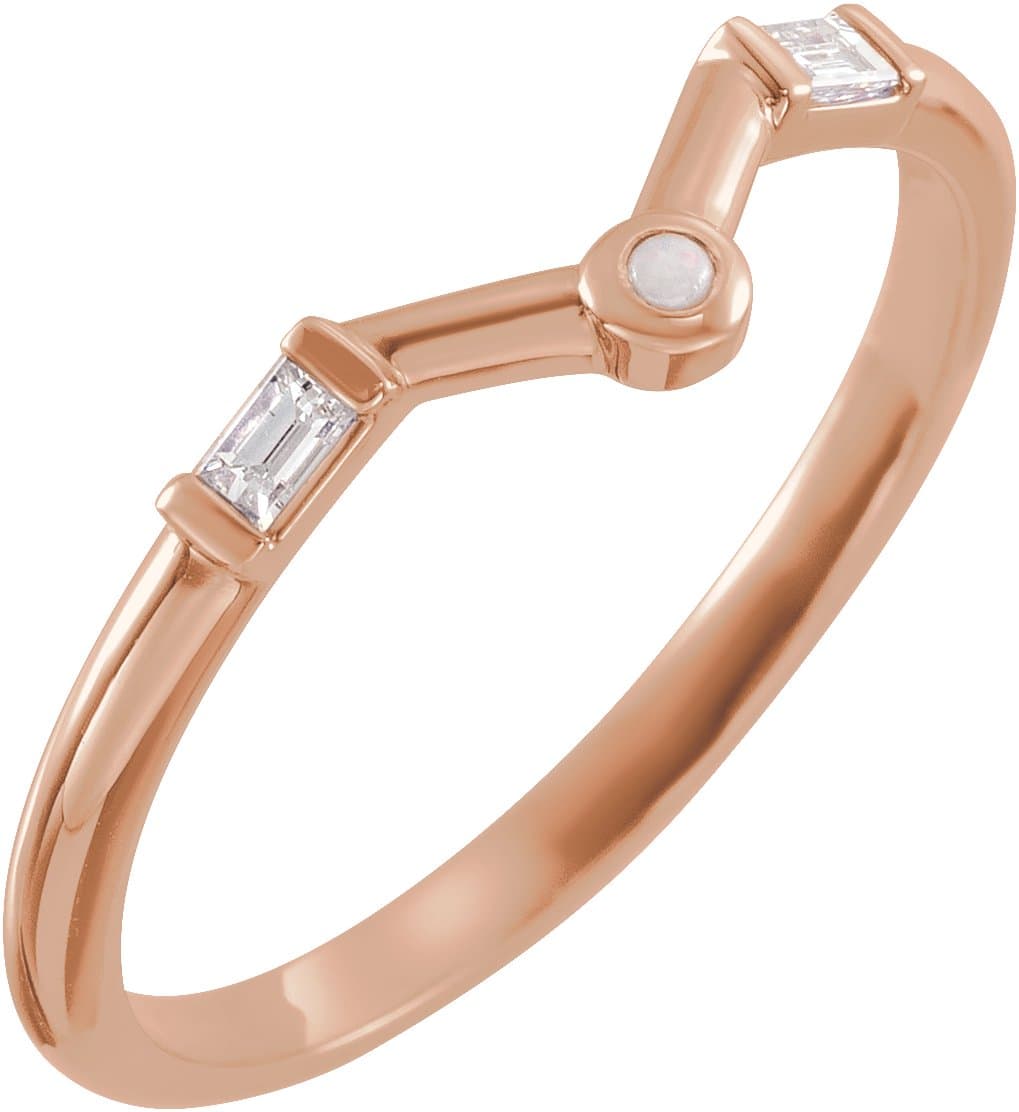 14K Rose Natural White Opal & .08 CTW Natural Diamond V Ring