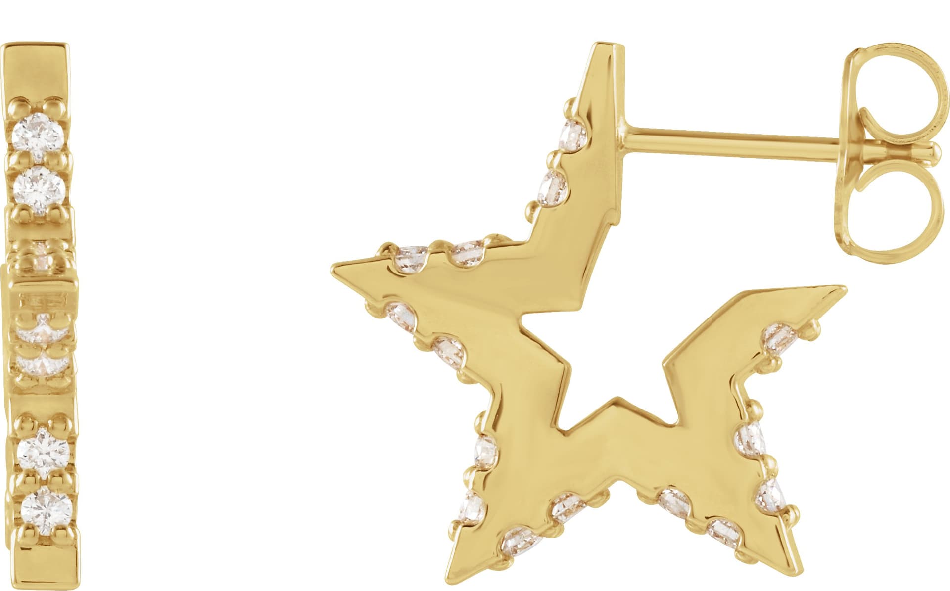 14K Yellow 3/8 CTW Natural Diamond Star Hoop Earrings