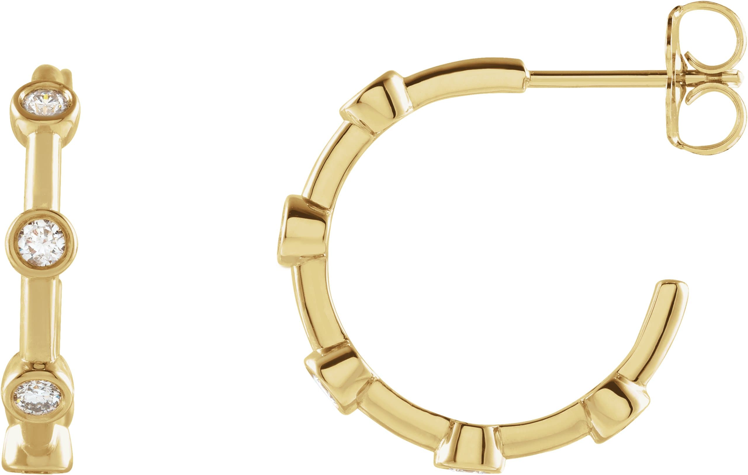 14K Rose 1/4 CTW Natural Diamond Bezel-Set Hoop Earrings